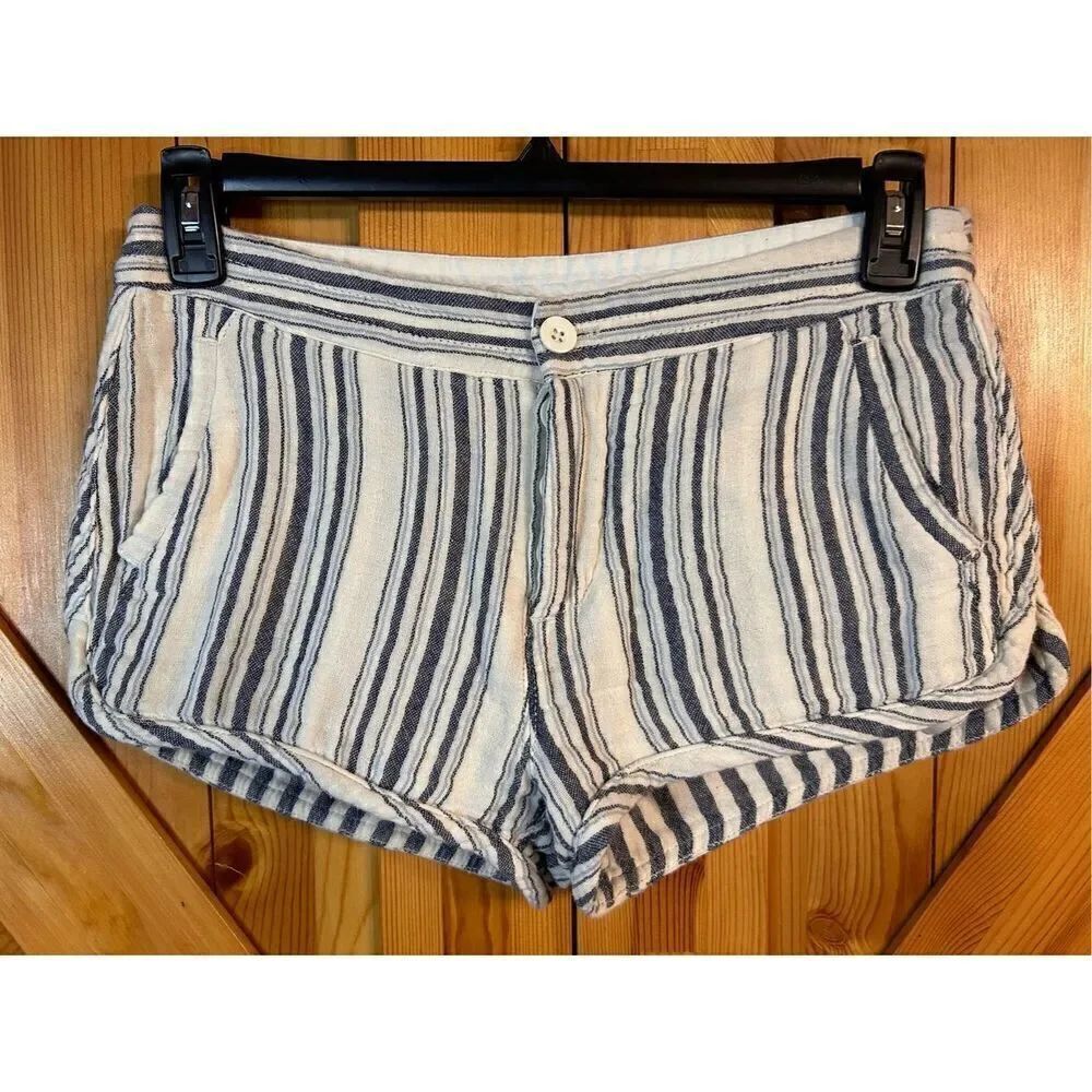 Free People FP Womens Night Moves Shorts Stripe Cotton Blue White Nautical Sz 4